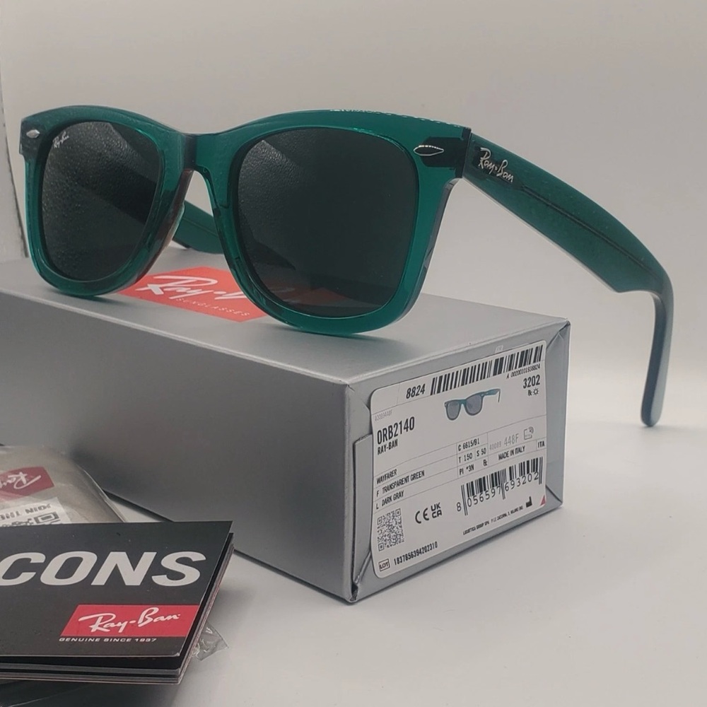 Ray-Ban RB2140 Sunglasses Unisex 6615/B1 Wayfarer transparent green with gray